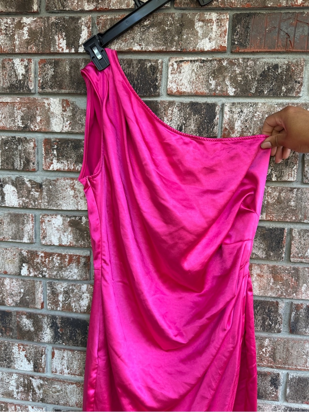 NWT Hot Pink Satin One-Shoulder Dress